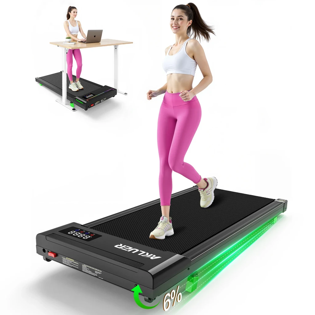 Akluer P03B com controlo remoto – passadeira dobrável compacta, tapete amplo, ecrã LED lateral, iluminação RGB nas bases e inclinação de 6%