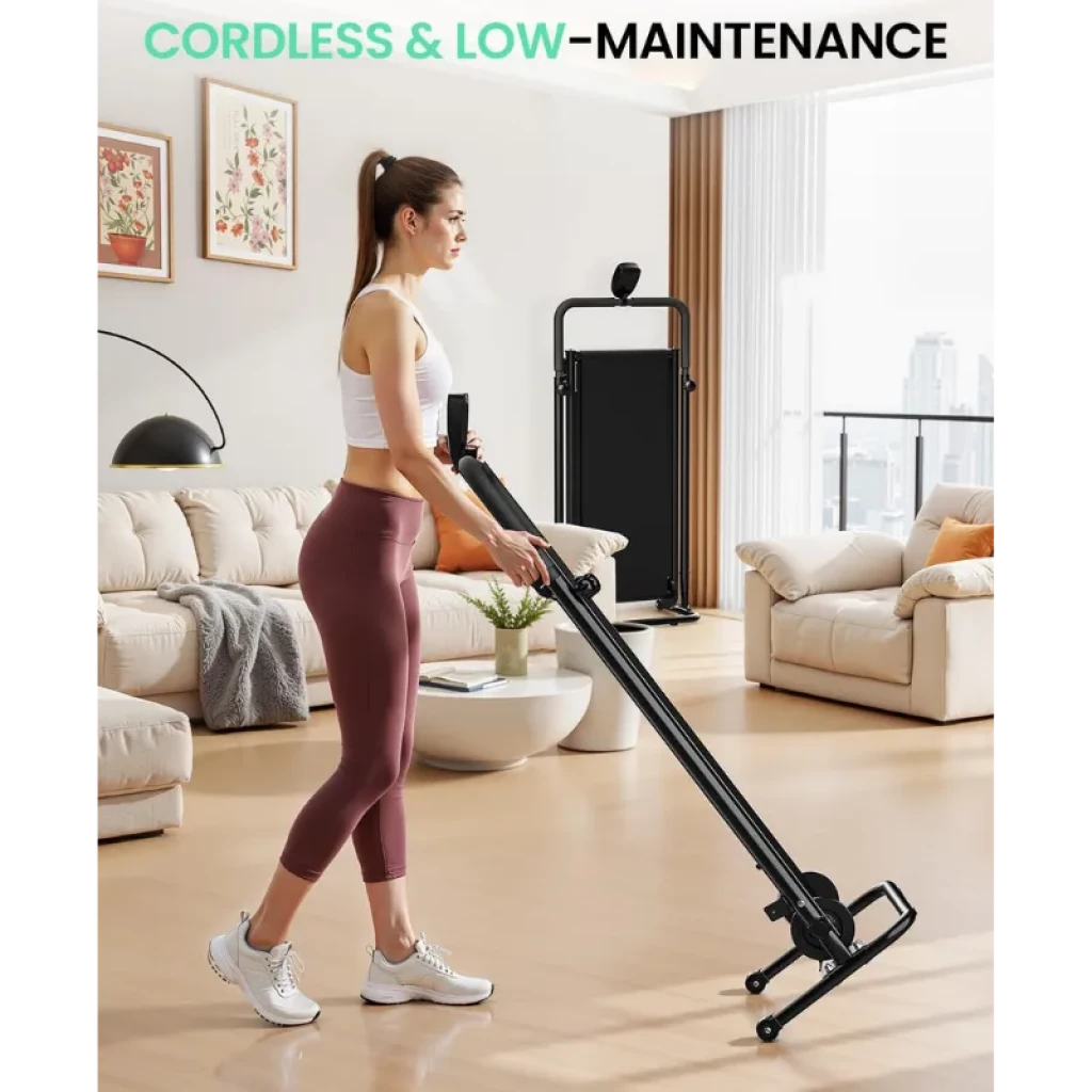 Akluer RJ401 cinta de correr plegable sin motor, inclinación 5%, diseño compacto y silencioso, estructura negra con asa ajustable para uso en casa