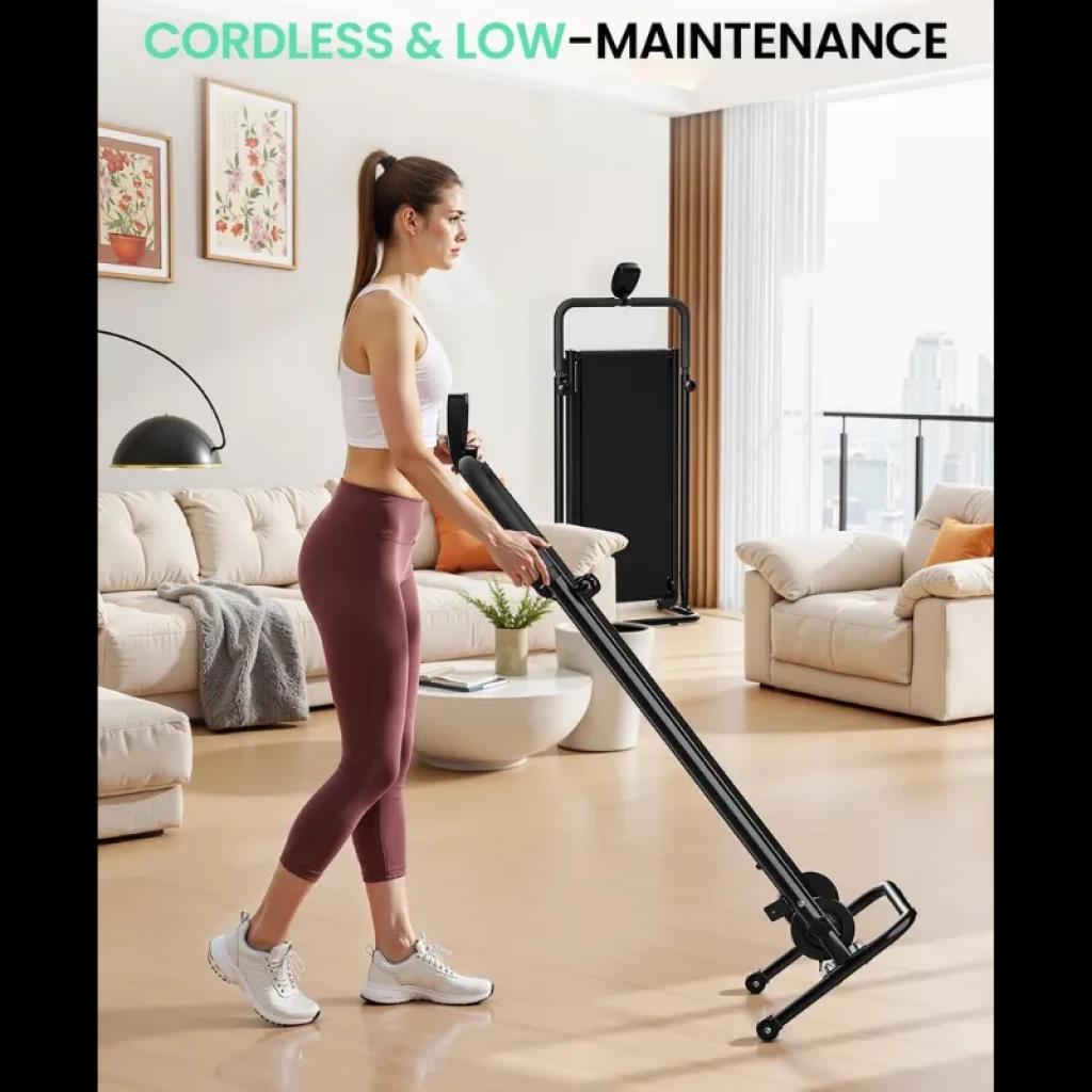 Akluer RJ401 cinta de correr plegable sin motor, inclinación 5%, diseño compacto y silencioso, estructura negra con asa ajustable para uso en casa