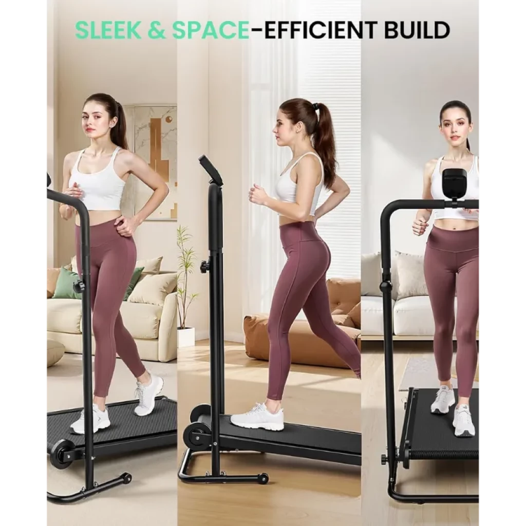 Akluer RJ401 cinta de correr plegable sin motor, inclinación 5%, diseño compacto con barandilla y pantalla frontal, base antideslizante y ruedas móviles