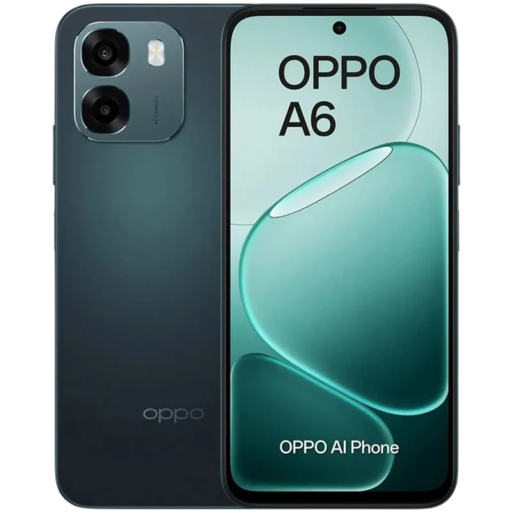 Oppo A6 256GB Sapphire Azul con pantalla AMOLED 6.75 pulgadas, diseño elegante, módulo de cámara dual trasero y cámara frontal en orificio central