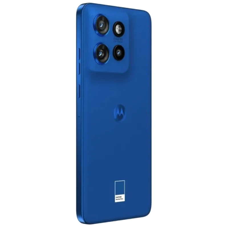 Motorola Moto Edge 50 Neo 5G en azul náutico con módulo trasero triple prominente, acabado mate, bordes curvos y logotipo central en la tapa trasera