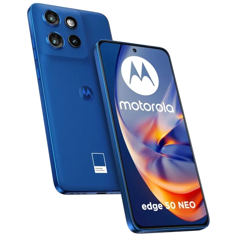 Motorola Moto Edge 50 Neo 5G azul náutico, pantalla con punch-hole, triple cámara trasera con lente principal de 50 MP, diseño delgado, certificado IP68