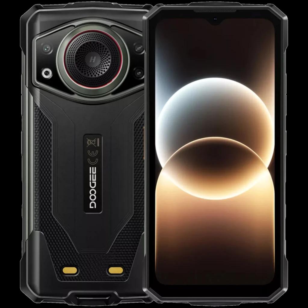 Doogee Fire 7 Ultra 256GB gris rugerizado con pantalla grande, cuerpo robusto antigolpes, cámara trasera circular con anillo rojo y 8GB RAM, batería 13000 mAh