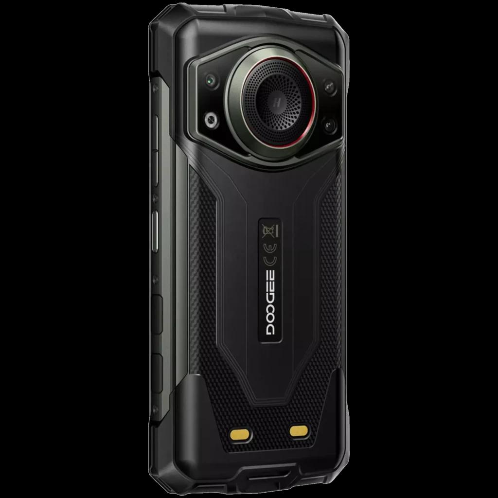 Doogee Fire 7 Ultra oro con diseño robusto, módulo de cámara circular 64 Mpx, textura antideslizante, marco metálico y botones laterales visibles