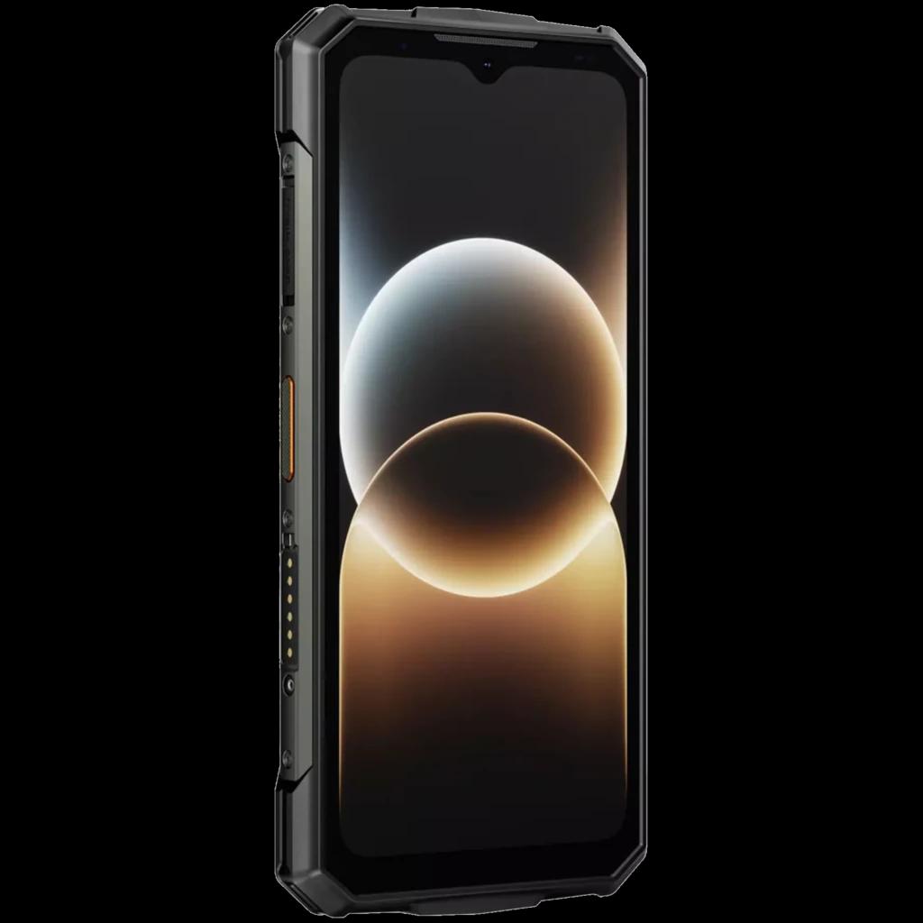 Doogee Fire 7 Ultra Oro con pantalla 6.6 pulgadas, bordes reforzados, marco robusto negro y botón lateral; diseño elegante con biseles delgados