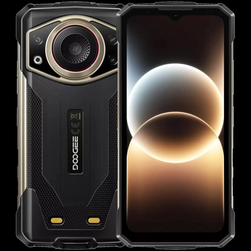 Doogee Fire 7 Ultra 256GB oro con diseño rugerizado, pantalla 6.6, módulo de cámara trasera destacado, doble altavoz frontal y acabado negro con detalles