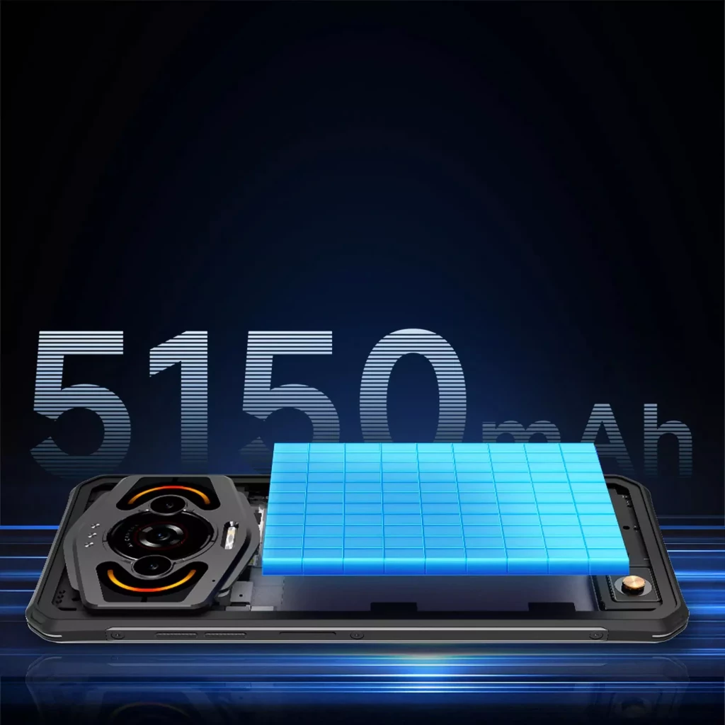 Lagenio Panther 1 negro resistente al agua, carcasa robusta con detalles metálicos y módulo de cámara circular iluminado; 128GB, 4GB RAM, batería 5150 mAh