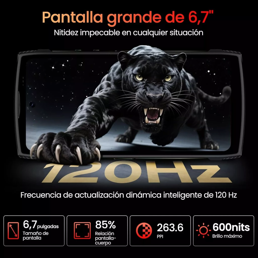 Lagenio Panther 2 blanco con pantalla de 6.7 pulgadas, 120 Hz, bordes delgados 85 por ciento, brillo 600 nits y panel nítido de 263.6 ppi