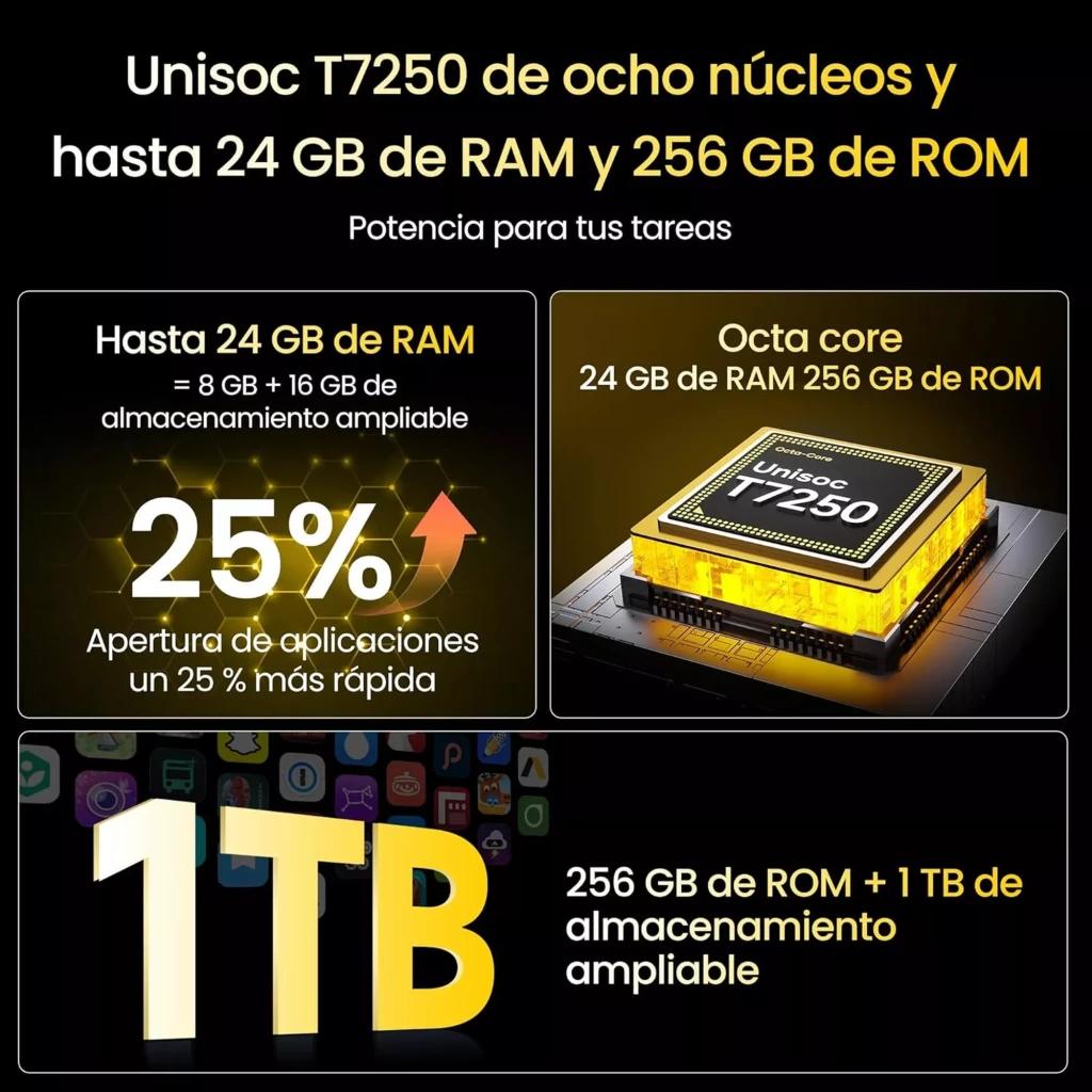 Lagenio Panther 2 Pro blanco, chip Unisoc T7250 octa core, 24 GB RAM y 256 GB ROM ampliable a 1 TB, cámara dual 50 MP, pantalla 6.7 pulgadas