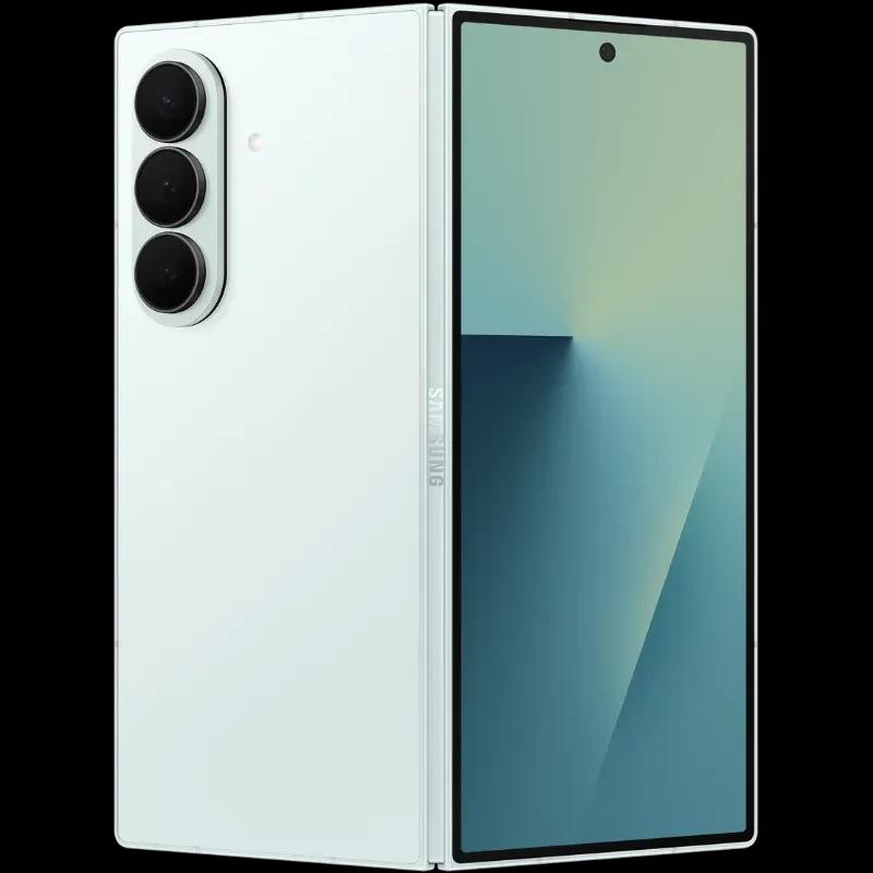 Samsung Galaxy Z Fold7 5G vert menthe, écran pliable bord à bord, triple caméra arrière verticale, finition mate élégante, 12 Go RAM, 256 Go stockage