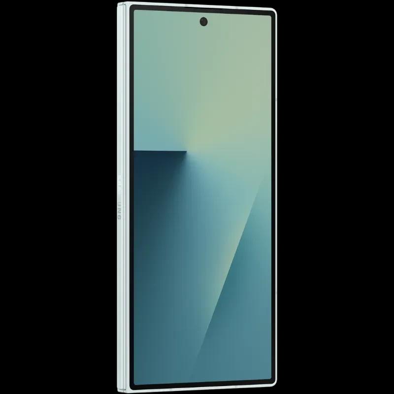 Samsung Galaxy Z Fold7 5G vert menthe, écran externe large avec poinçon centré, bords fins et design angulaire élégant, finition mate moderne
