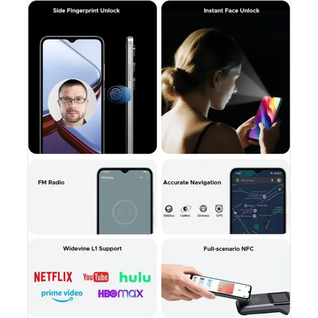 Doogee Note 56X PRO dourado com desbloqueio facial e impressão digital lateral, câmera 13 MP, tela notch em V, NFC, navegação precisa e suporte Widevine L1