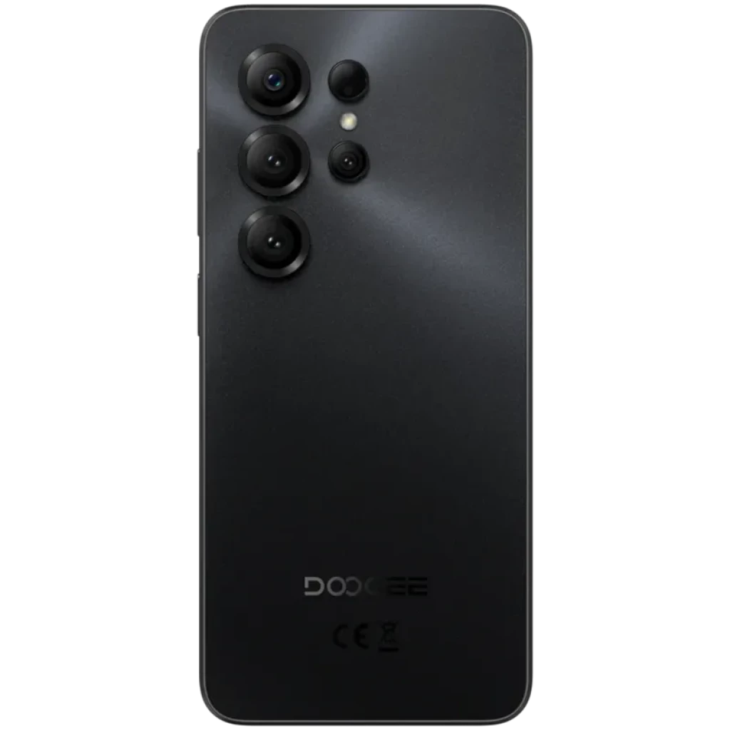 Traseira do Doogee Note 56X PRO dourado com módulo quádruplo de câmeras salientes, flash LED e acabamento metálico com brilho em raio