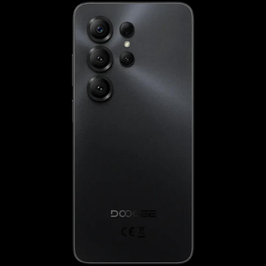 Traseira do Doogee Note 56X PRO dourado com módulo quádruplo de câmeras salientes, flash LED e acabamento metálico com brilho em raio