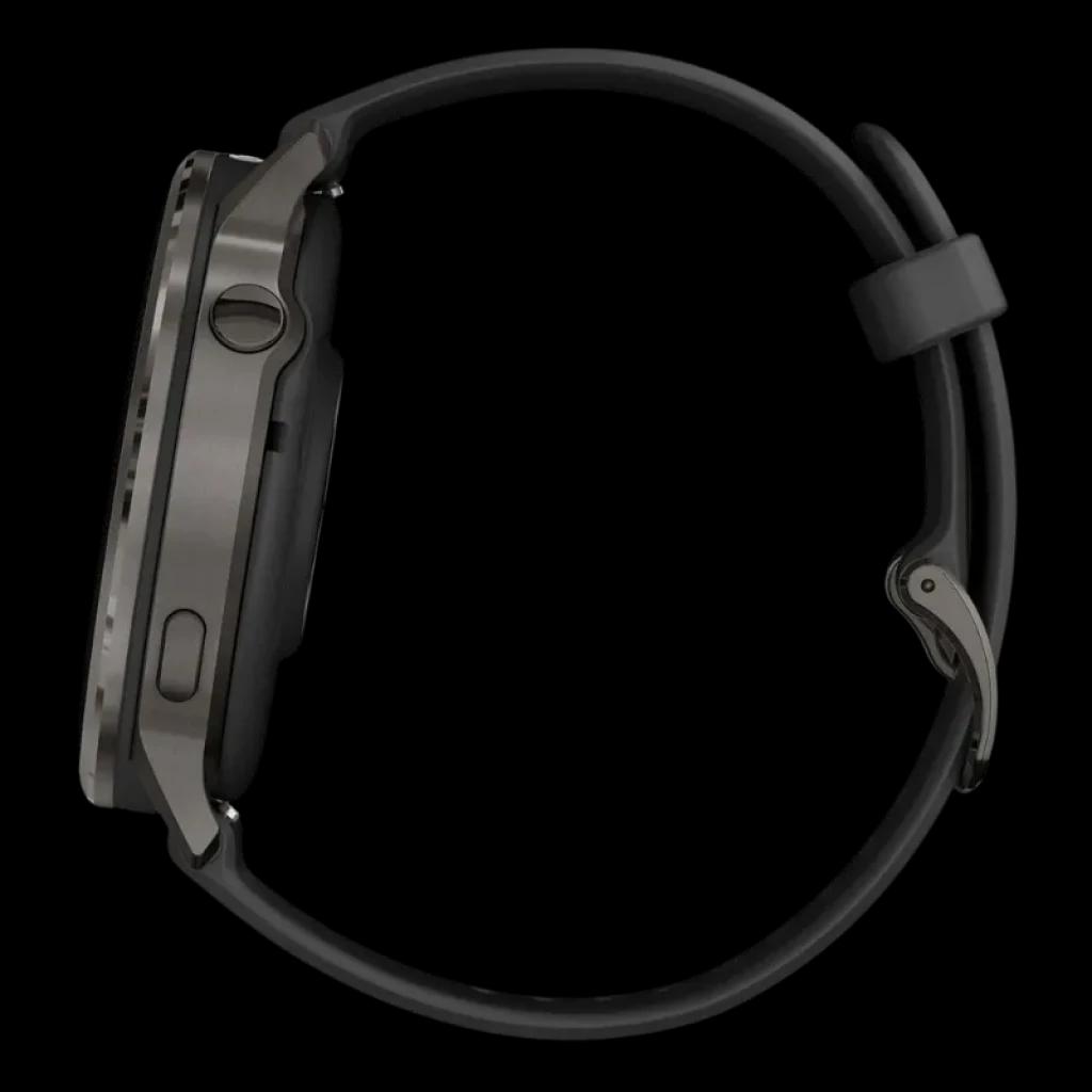 Garmin Venu 4 45 mm negro con caja metálica y correa de silicona negra, pantalla AMOLED a color, esfera redonda, interfaz fitness y linterna LED