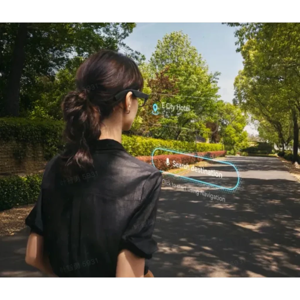 AR RayNeo X3 Pro gafas AR negras con doble cámara frontal Sony IMX681 12 Mpx y sensor espacial OV, proyección de interfaz de navegación en entorno urbano
