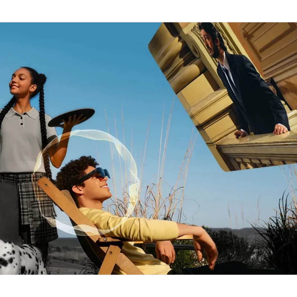 AR RayNeo Air 3S Pro eyepiece avec écran AR flottant, luminosité 1200 nits, 120 Hz; design léger, monture élégante noire, vision immersive extérieure