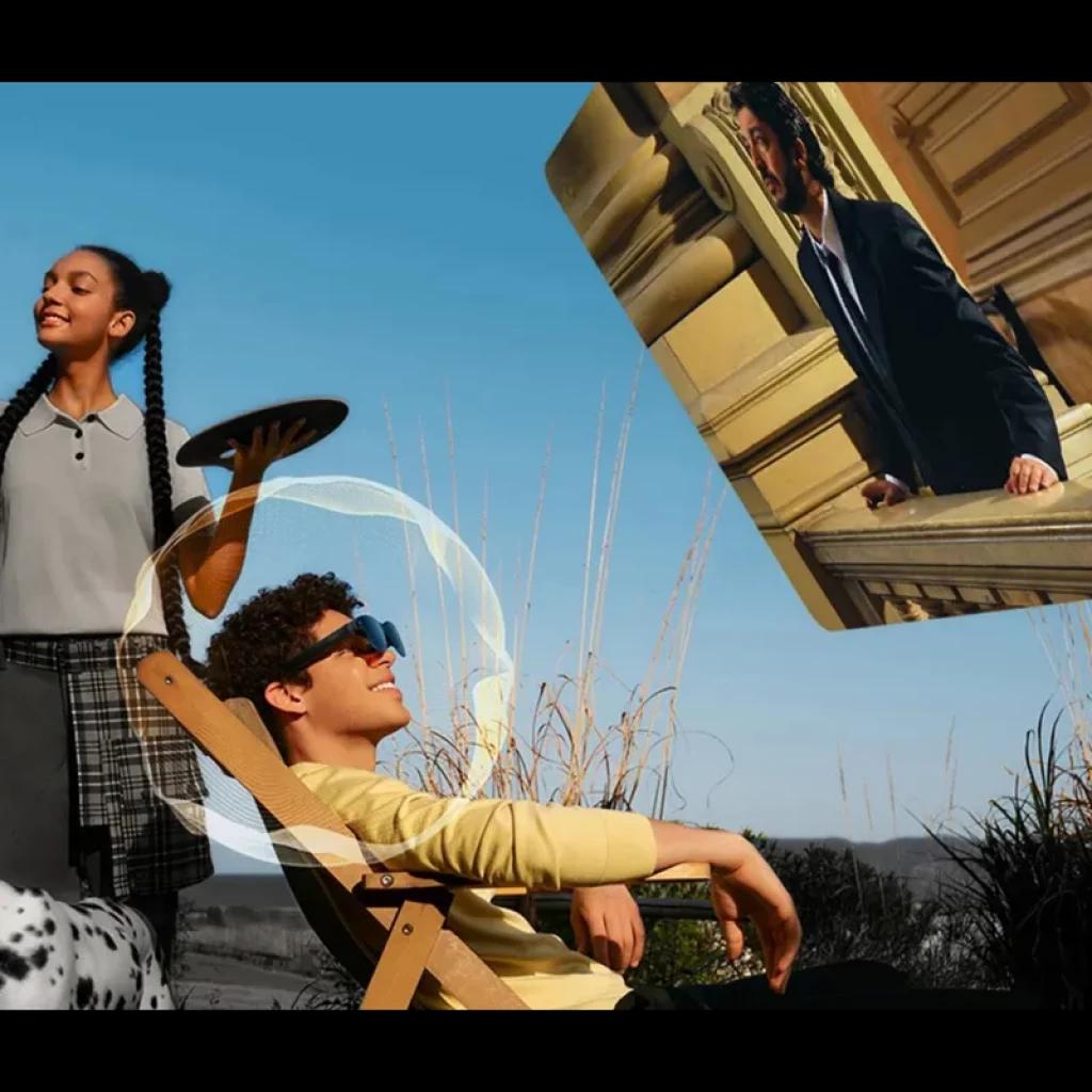 AR RayNeo Air 3S Pro eyepiece avec écran AR flottant, luminosité 1200 nits, 120 Hz; design léger, monture élégante noire, vision immersive extérieure