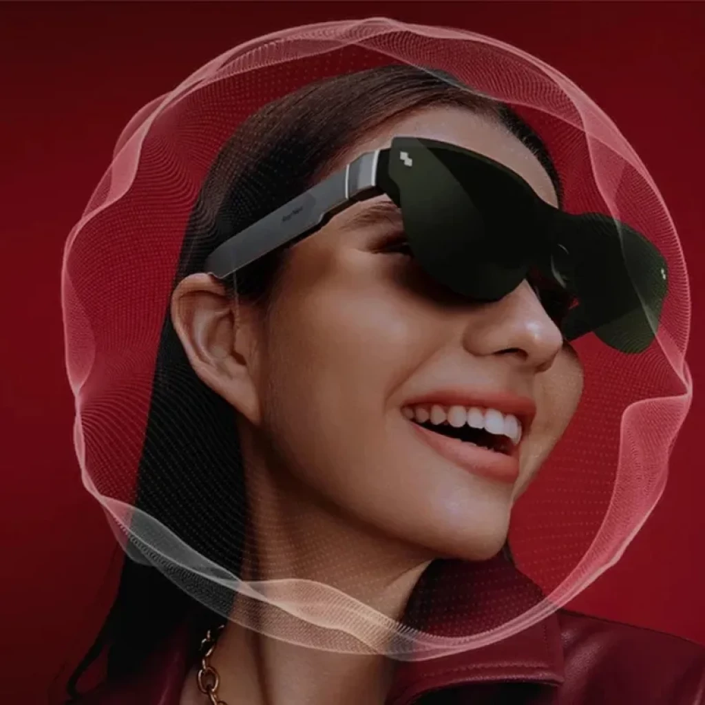 Eyepiece AR RayNeo Air 3s, lunettes AR FHD 120 Hz au design noir élégant, verres larges et branches épaisses, cadre léger pour immersion et confort