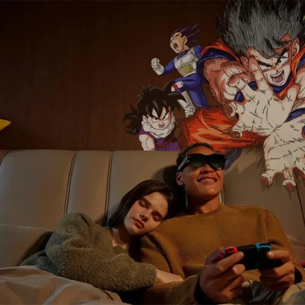 Eyepiece AR RayNeo Air 3s Lunettes de réalité augmentée FHD 120 Hz au design léger, verres fumés, monture noire élégante, usage gaming et multimédia