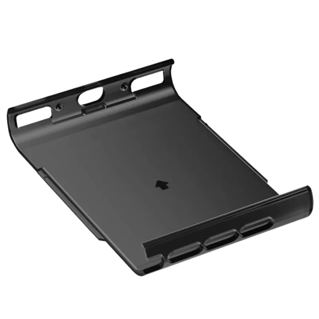 Soporte móvil con clip trasero RayNeo para Nintendo Switch 2 en color negro, base curva antideslizante, ranuras de ventilación y clips laterales de ajuste