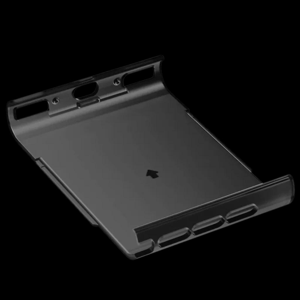Soporte móvil con clip trasero RayNeo para Nintendo Switch 2 en color negro, base curva antideslizante, ranuras de ventilación y clips laterales de ajuste