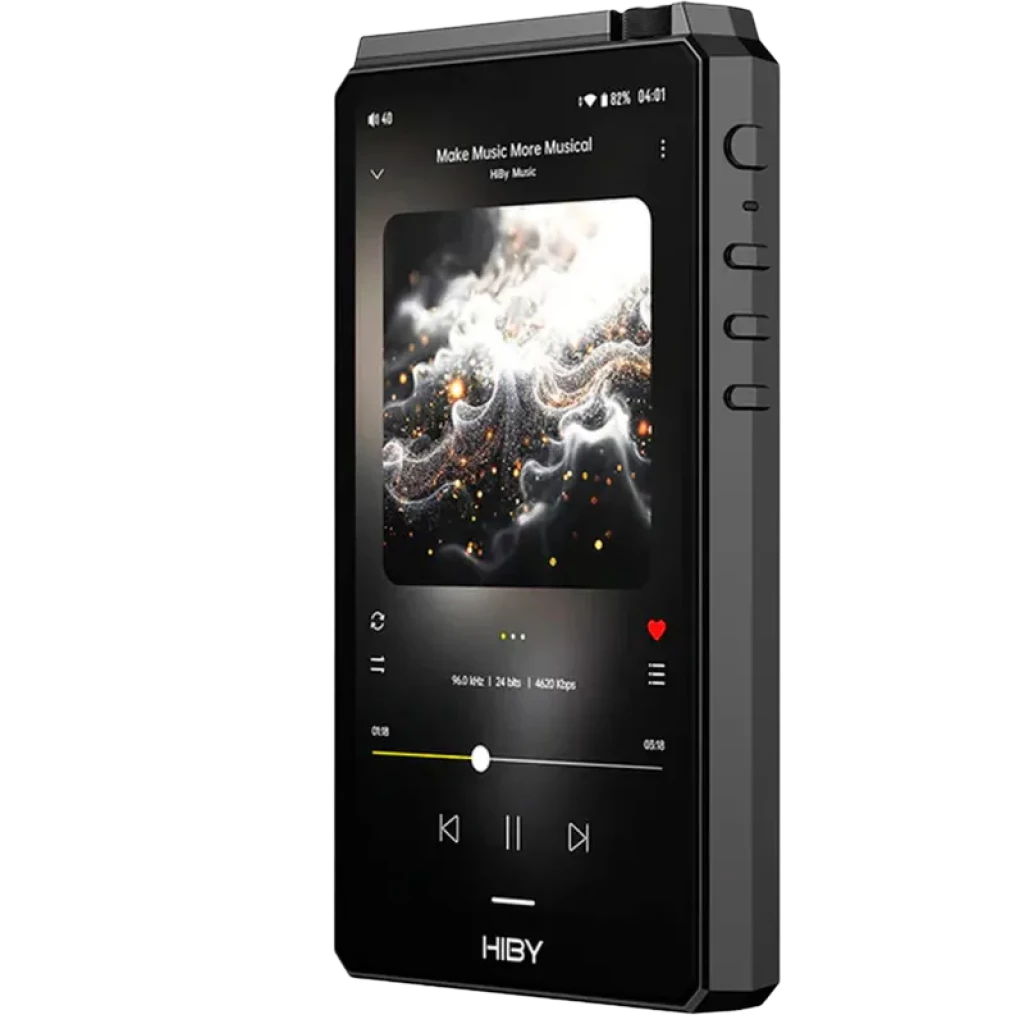 Hiby R6 III 2025 en negro, reproductor Hi-Res con pantalla táctil, botones laterales, cuerpo angular y control de reproducción frontal