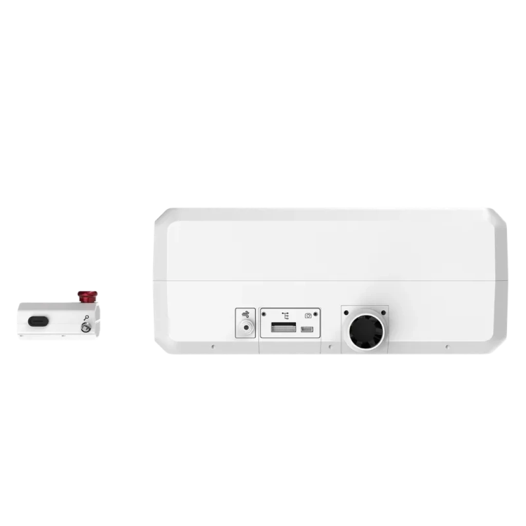 Laservii M1s IR-2W - Grabador Láser Cerrado con módulo IR 2W, chasis blanco, puerto frontal, ventilación lateral y panel de control con botones y ranuras