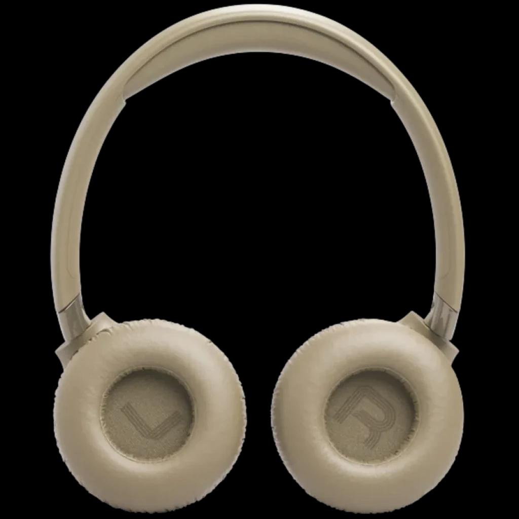 JBL Tune 680NC Beige, auriculares supraaurales con diadema acolchada, copas giratorias y almohadillas suaves; diseño plegable y letras L y R visibles