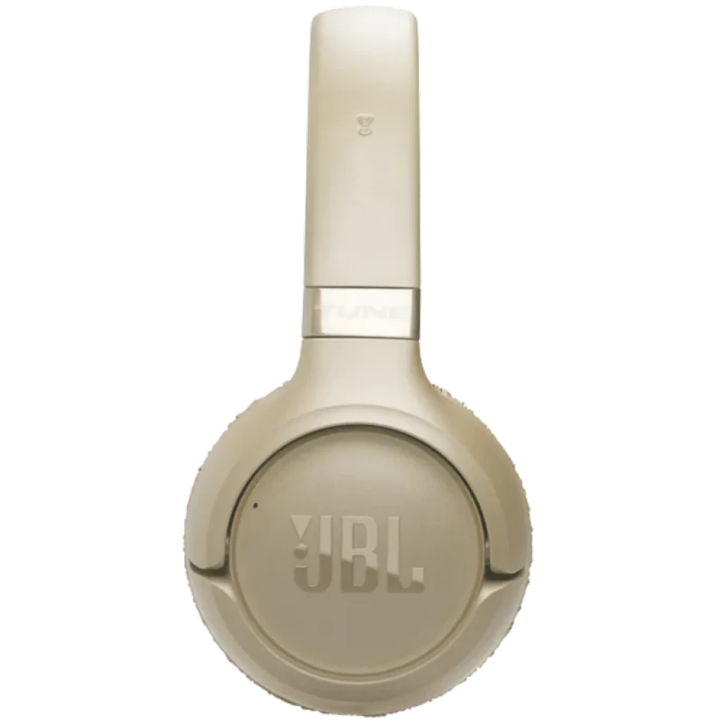 JBL Tune 680NC Beige supraaurales con copa redonda, logotipo JBL en relieve, acabado mate y diseño plegable; incluyen cancelación activa de ruido ANC