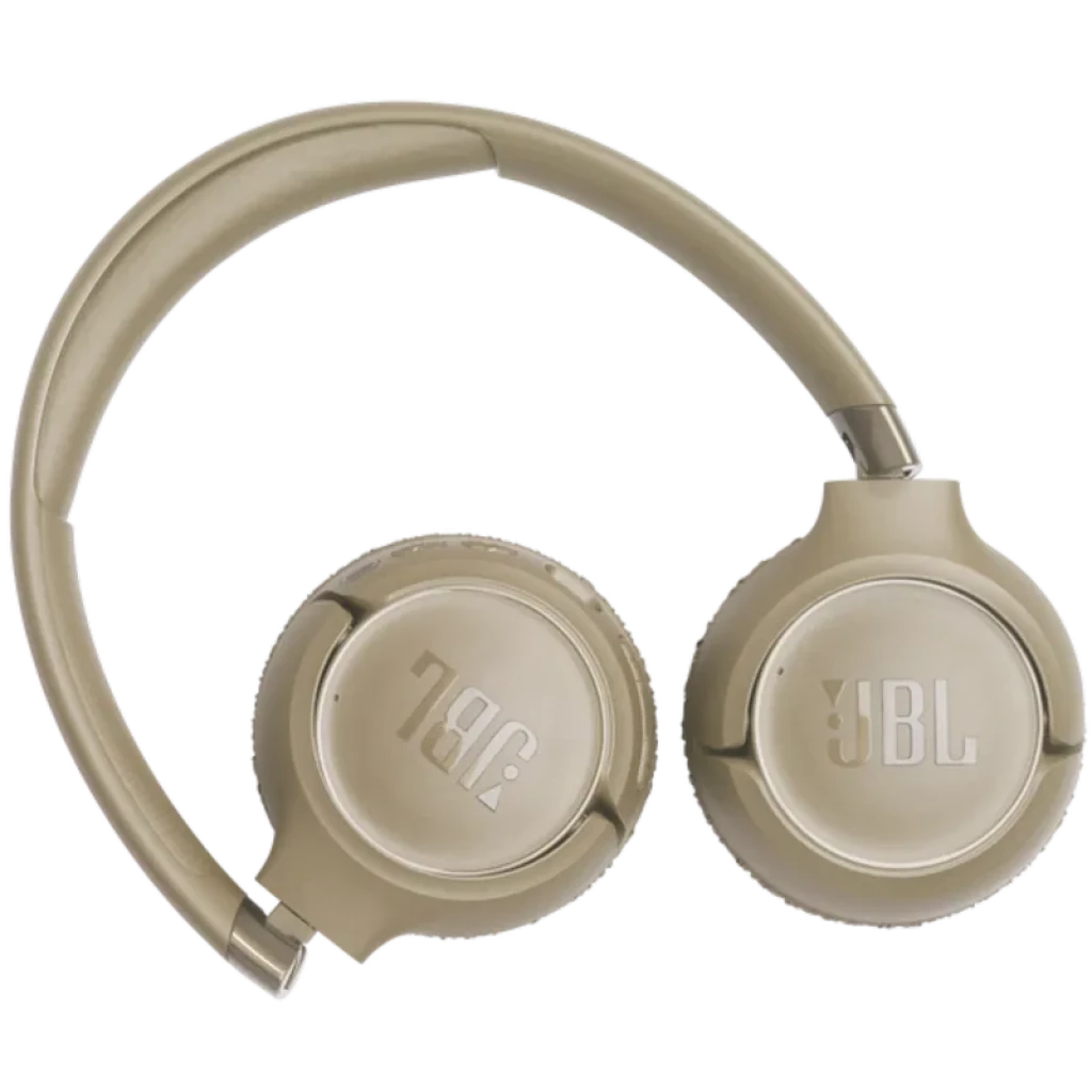 JBL Tune 680NC Beige, auriculares supraaurales inalámbricos con diadema acolchada, copas giratorias y logotipos JBL visibles, diseño plegable y compacto