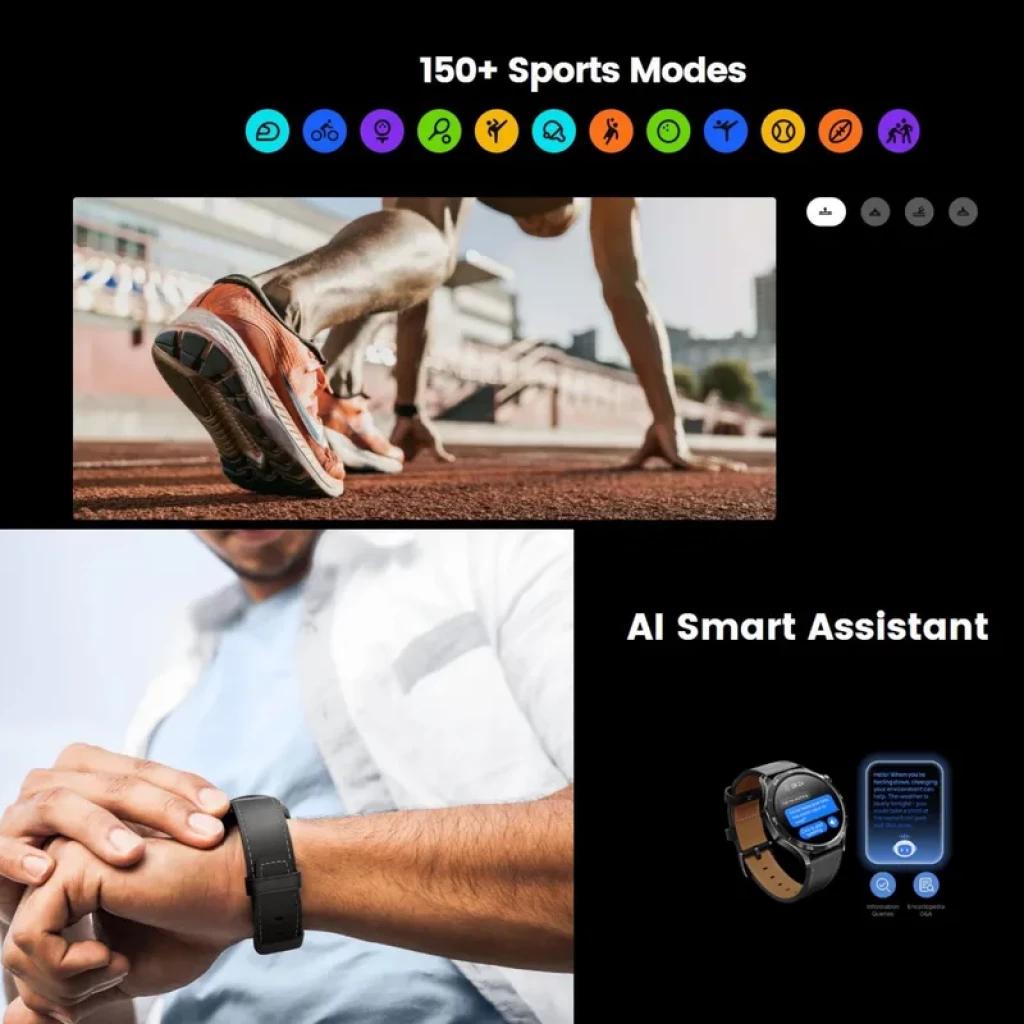 Mibro Watch GT Leather Black con correa de cuero negra y pantalla AMOLED 1,43 pulgadas 60 Hz, brillo 600 nits. Muestra notificaciones y asistentes de IA.