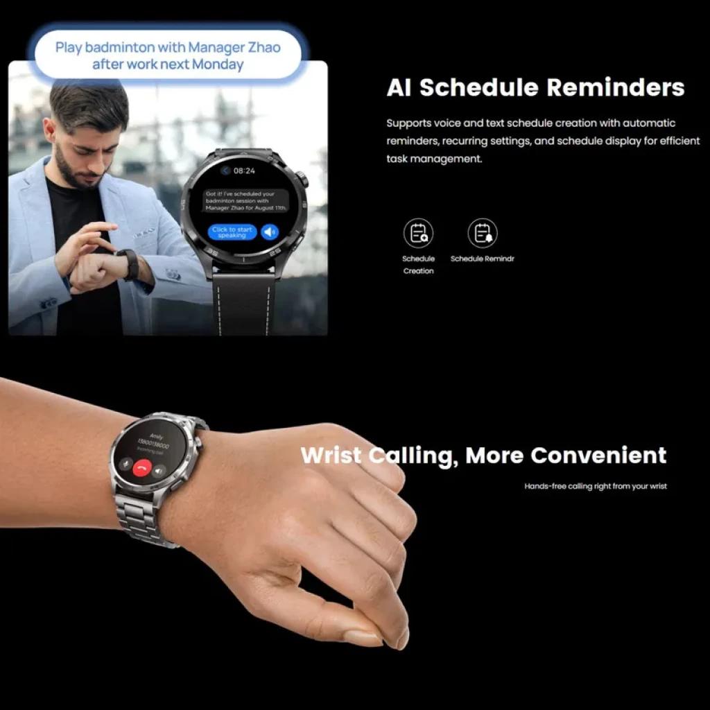 Mibro Watch GT Leather Black con pantalla AMOLED 1,43 pulgadas 60 Hz y brillo 600 nits, esfera redonda negra, botones laterales y correa de cuero negra