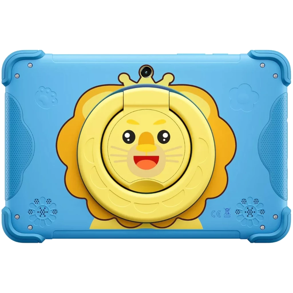 Tablet infantil azul Blackview Link 1 Kids con carcasa antigolpes y soporte giratorio en forma de león, cámara trasera central y agarres laterales