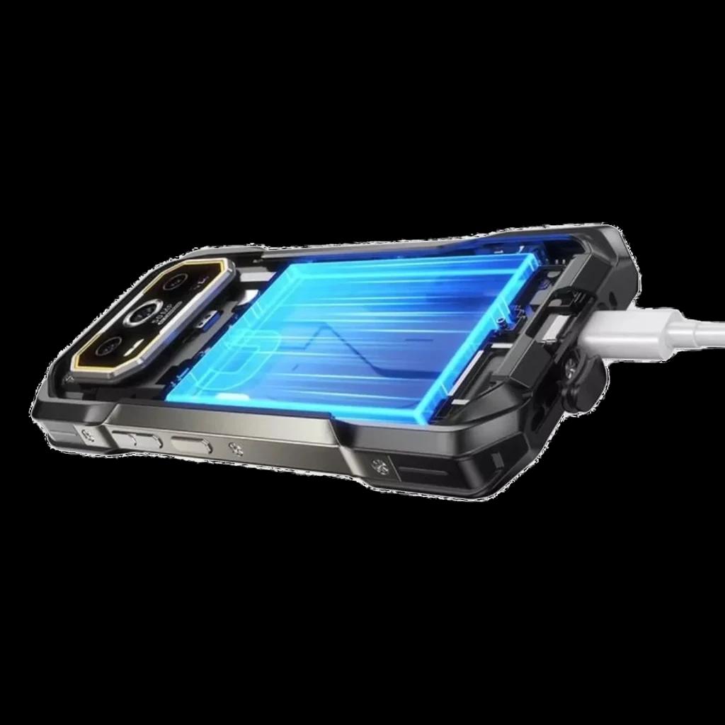 Ulefone Armor 27T Plus preto robusto com módulo exposto, porta USB-C conectada e destaque para câmara térmica FLIR e design resistente industrial