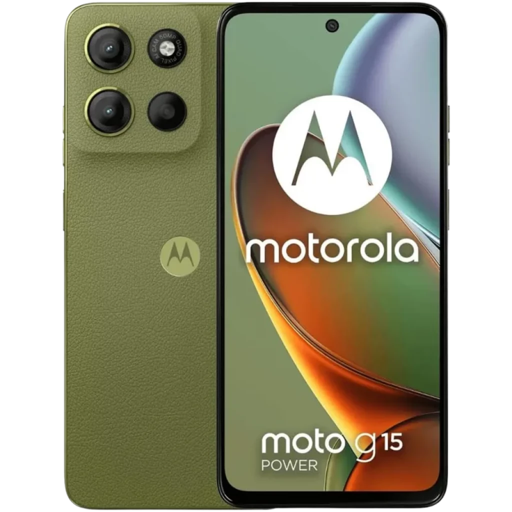 Motorola Moto G15 Power 256GB iguana green con pantalla 6.72, diseño fino, triple módulo trasero con cámara principal 50 MP y frontal en orificio central