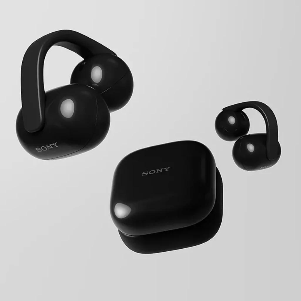 Écouteurs Sony LinkBuds Clip WF-LC900 noirs à oreille ouverte avec 3 modes d’écoute, design compact arrondi et boîtier de charge assorti