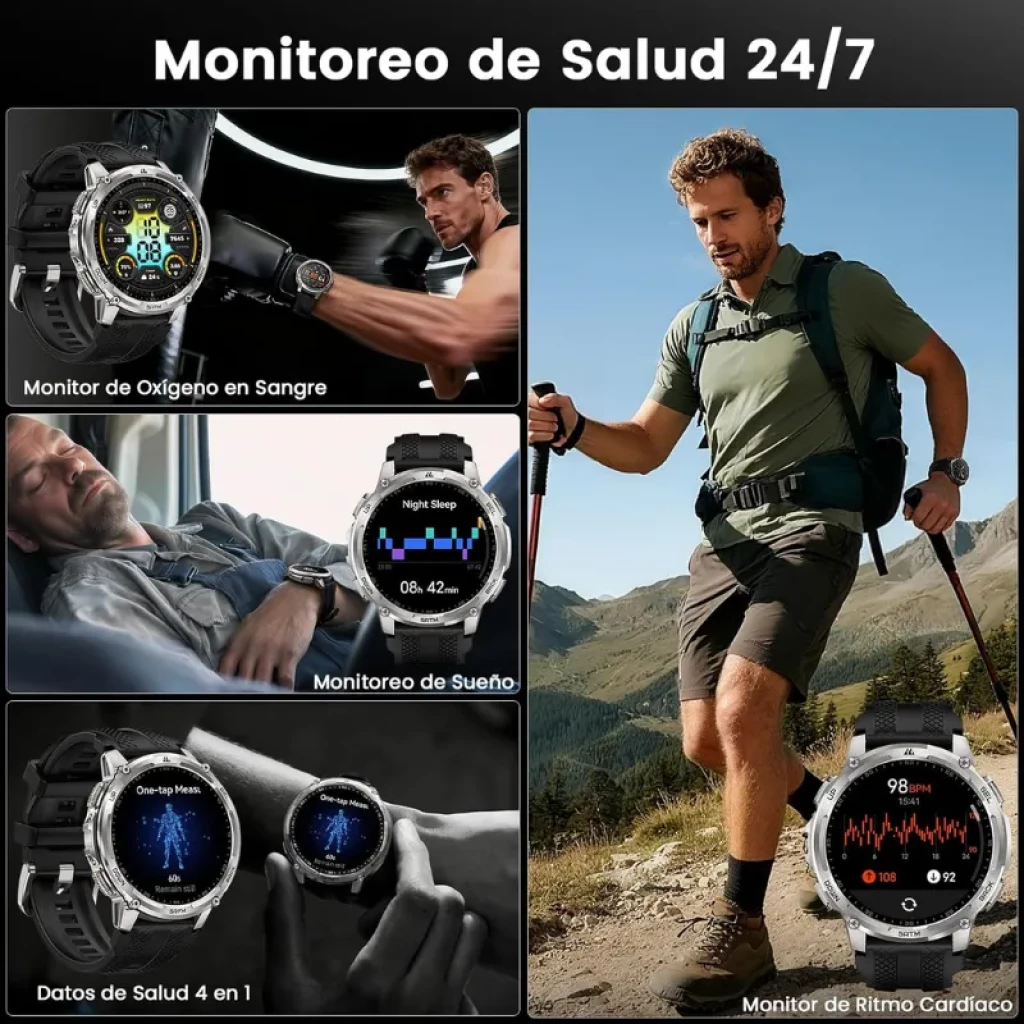 Kospet Tank T4C Prata com monitor de frequência cardíaca, oxigénio no sangue e sono, resistência 5 ATM