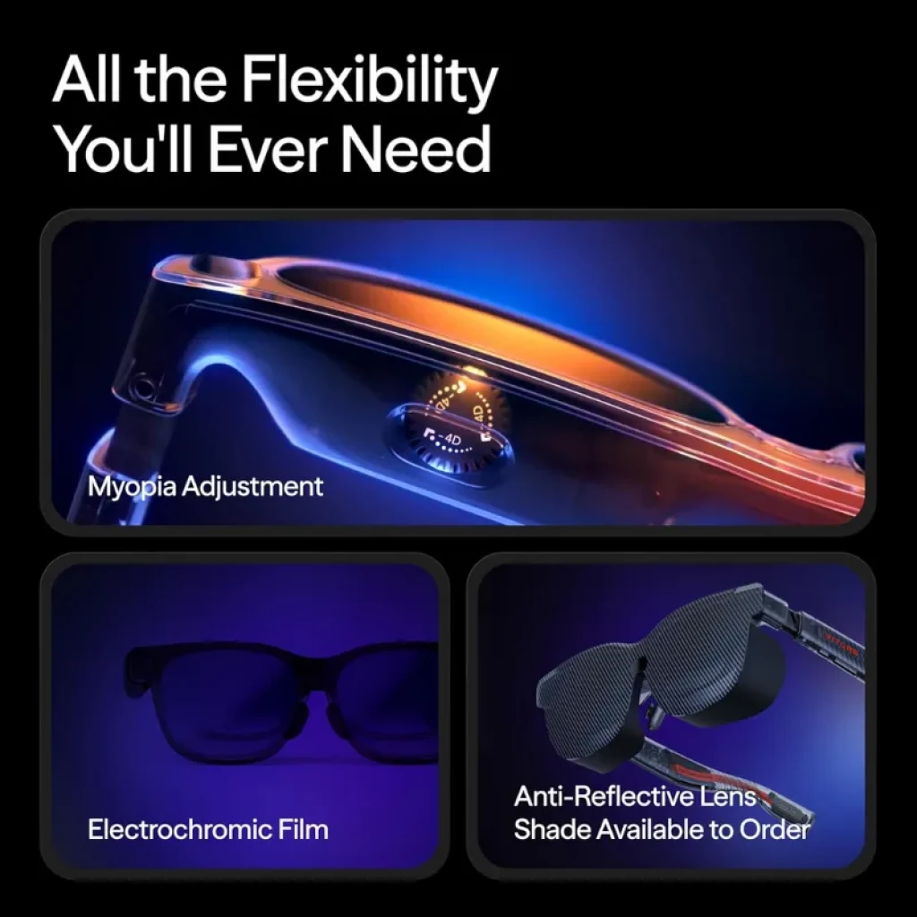 Viture Luma Pro XR Talla L: gafas AR con ajuste de miopía, film electrocrómico y lentes antirreflejo tipo clip; diseño moderno en negro y detalles