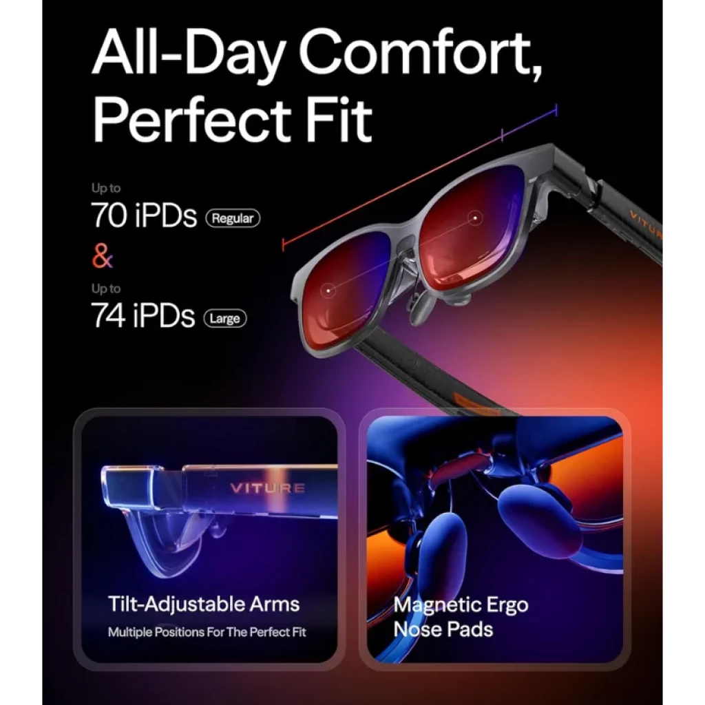 Viture Luma Pro XR Talla L: gafas AR con lentes rojas, varillas ajustables por inclinación y almohadillas nasales ergonómicas magnéticas para ajuste cómodo