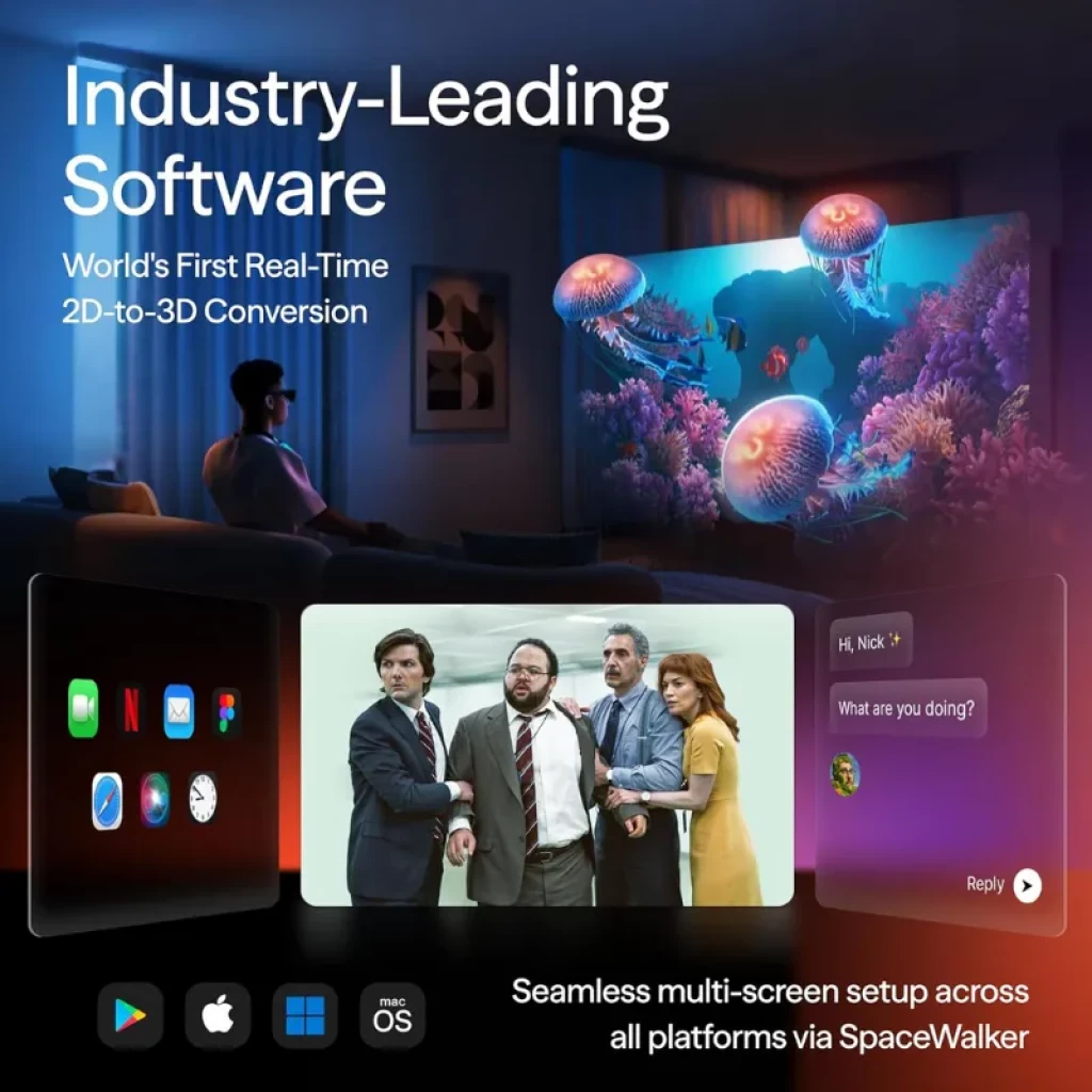 Viture Luma Pro XR Talla L con software líder: conversión 2D a 3D en tiempo real, pantallas múltiples vía SpaceWalker, compatible con iOS Android macOS