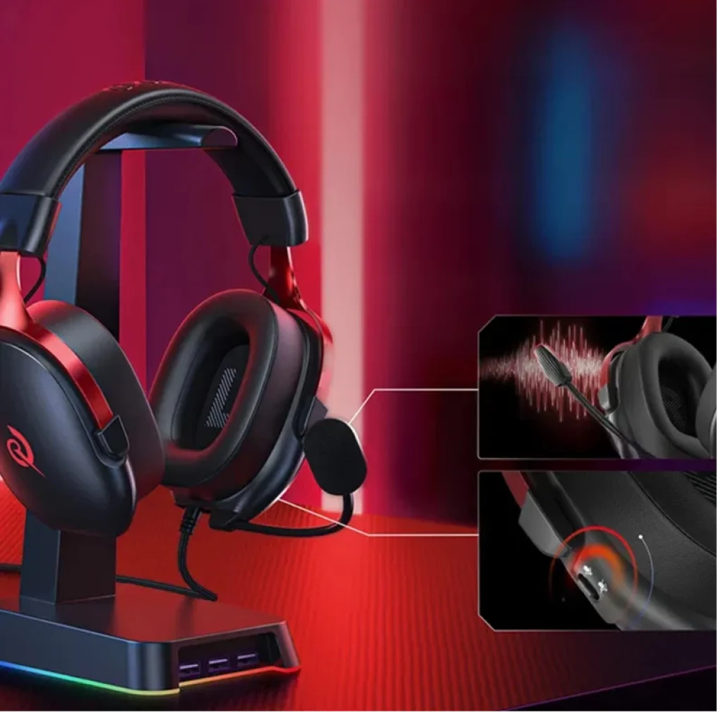 QCY Heroad VN200 USB-A: headset gaming com luzes RGB, microfone com cancelamento de ruído, som espacial 7.1, drivers dinâmicos 40 mm e suporte com USBs