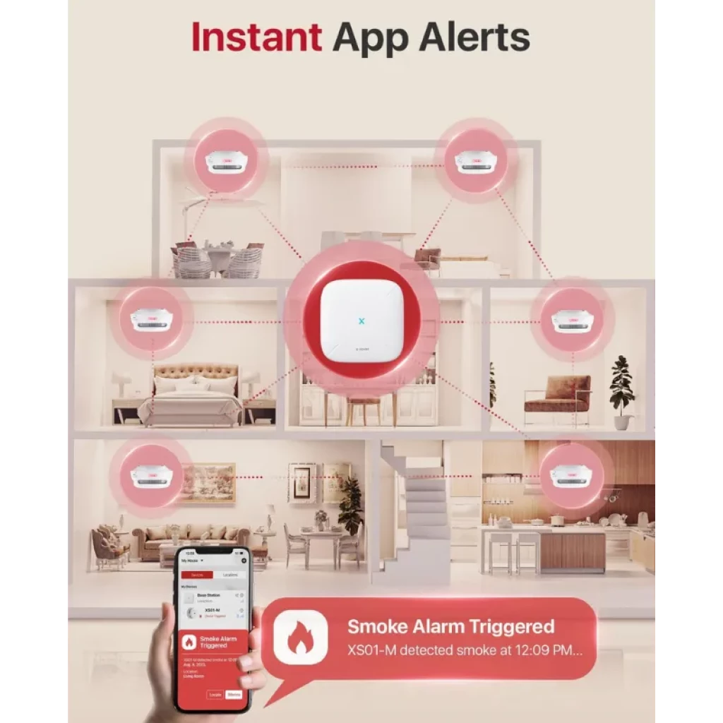 X-Sense FS61 Kit: 6 detectores de humo XS01-M blancos y HUB SBS50 central, conectados por app, alertas instantáneas y cobertura para toda la casa