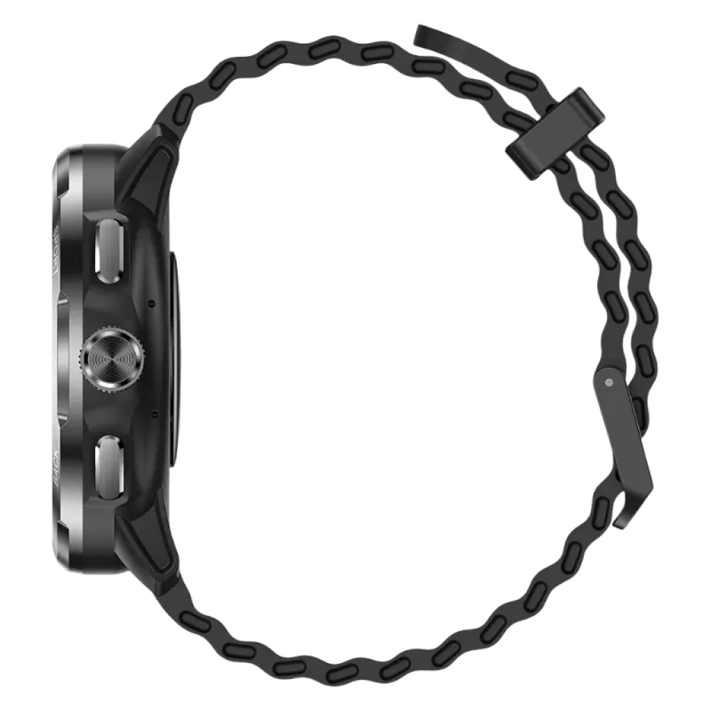 Ulefone Armor Watch Pro Noir, boîtier robuste en métal et polymère, couronne texturée, bracelet noir à maillons et fermoir sécurisé