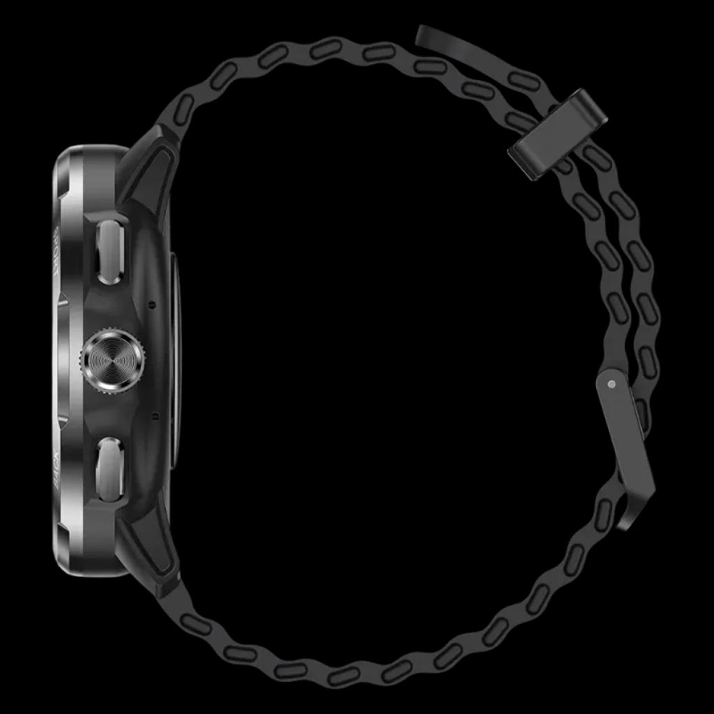 Ulefone Armor Watch Pro Noir, boîtier robuste en métal et polymère, couronne texturée, bracelet noir à maillons et fermoir sécurisé