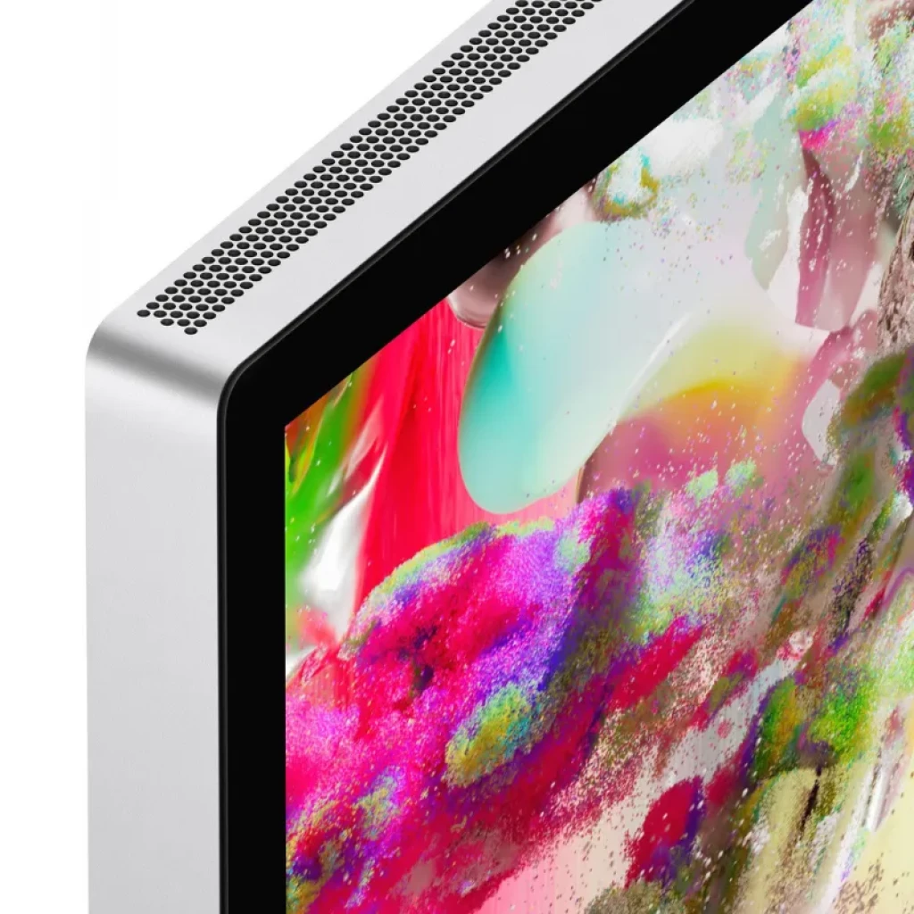 Pantalla Apple Studio Display 27 pulgadas Retina 5K con vidrio estándar, borde de aluminio, rejilla superior de ventilación y bisel negro delgado