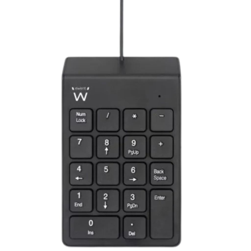 Ewent - Teclado Numérico USB con 18 teclas, diseño compacto negro, cable superior, tecla Enter dedicada, teclas Num Lock y retroceso, ideal para portátiles