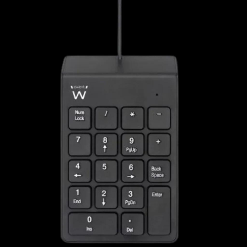 Ewent - Teclado Numérico USB con 18 teclas, diseño compacto negro, cable superior, tecla Enter dedicada, teclas Num Lock y retroceso, ideal para portátiles
