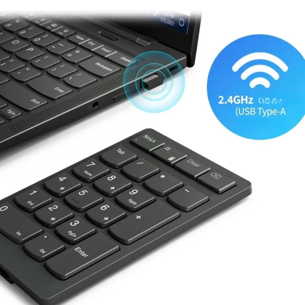 Lenovo Go 4Y41C33791 teclado numérico sem fios RF 2.4 GHz com receptor USB Type A teclas grandes em preto e bateria recarregável portátil